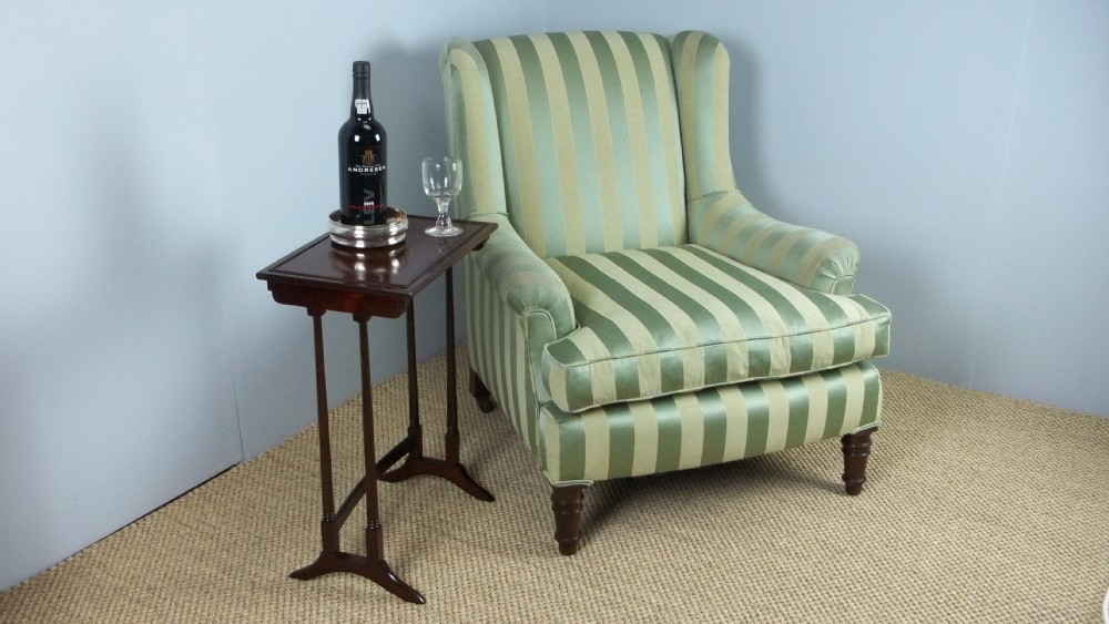 Antique £650 upholstered easy tub fireside occasional side arm chair. C.1860.