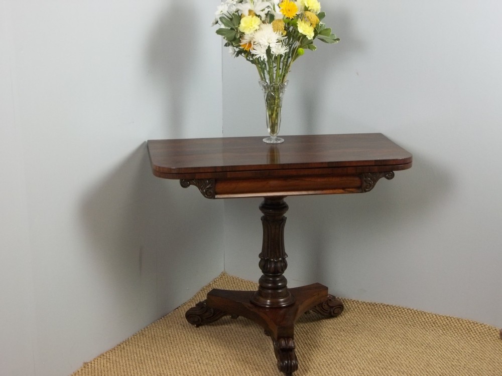 A Regency rosewood games card lamp sofa hall side fold over console pier table. C.1830.