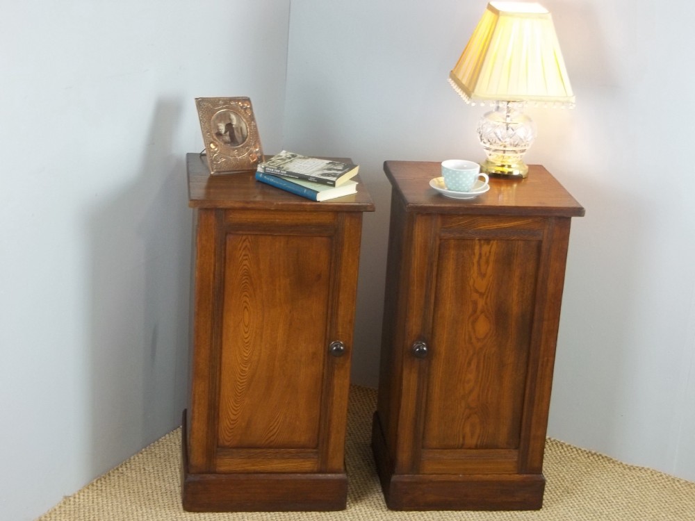 A pair of 19th century ash bedside night stands cabinets of pot cupboard type( oak colour). C.1868.