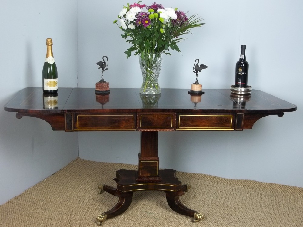 A superior antique Regency Georgian brass inlaid rosewood sofa table. C.1815.