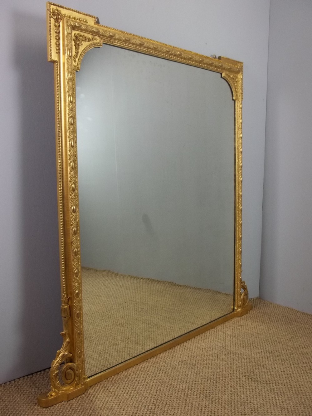 Antique English 19th century gilt pier console overmantle over mantel gilded wall mirror. C.1860.