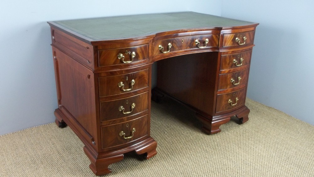  Antique mahogany twin pedestal three part writing computer kneehole desk. C.1890.