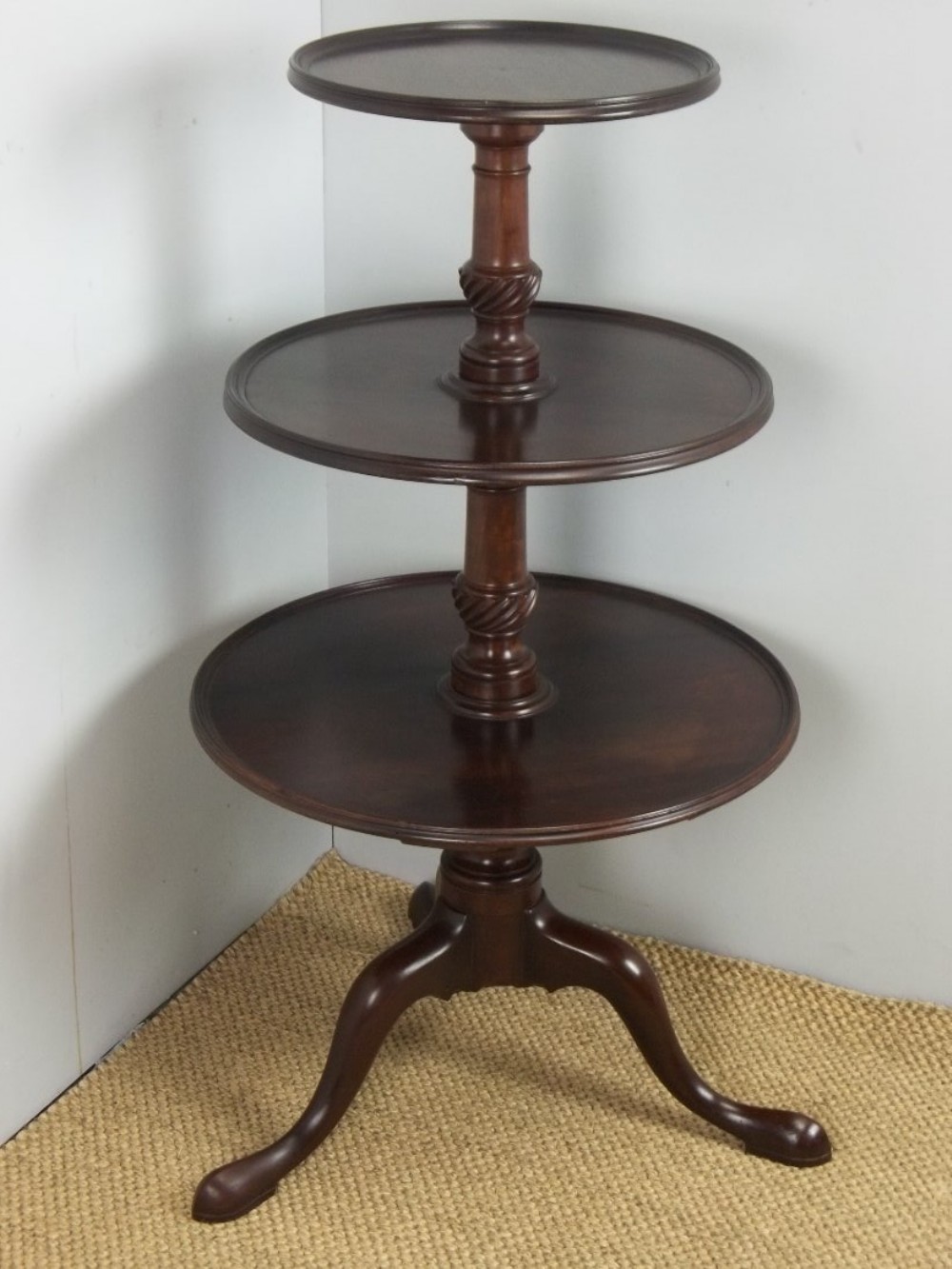 Antique 19th century mahogany revolving three tier dumb waiter. 