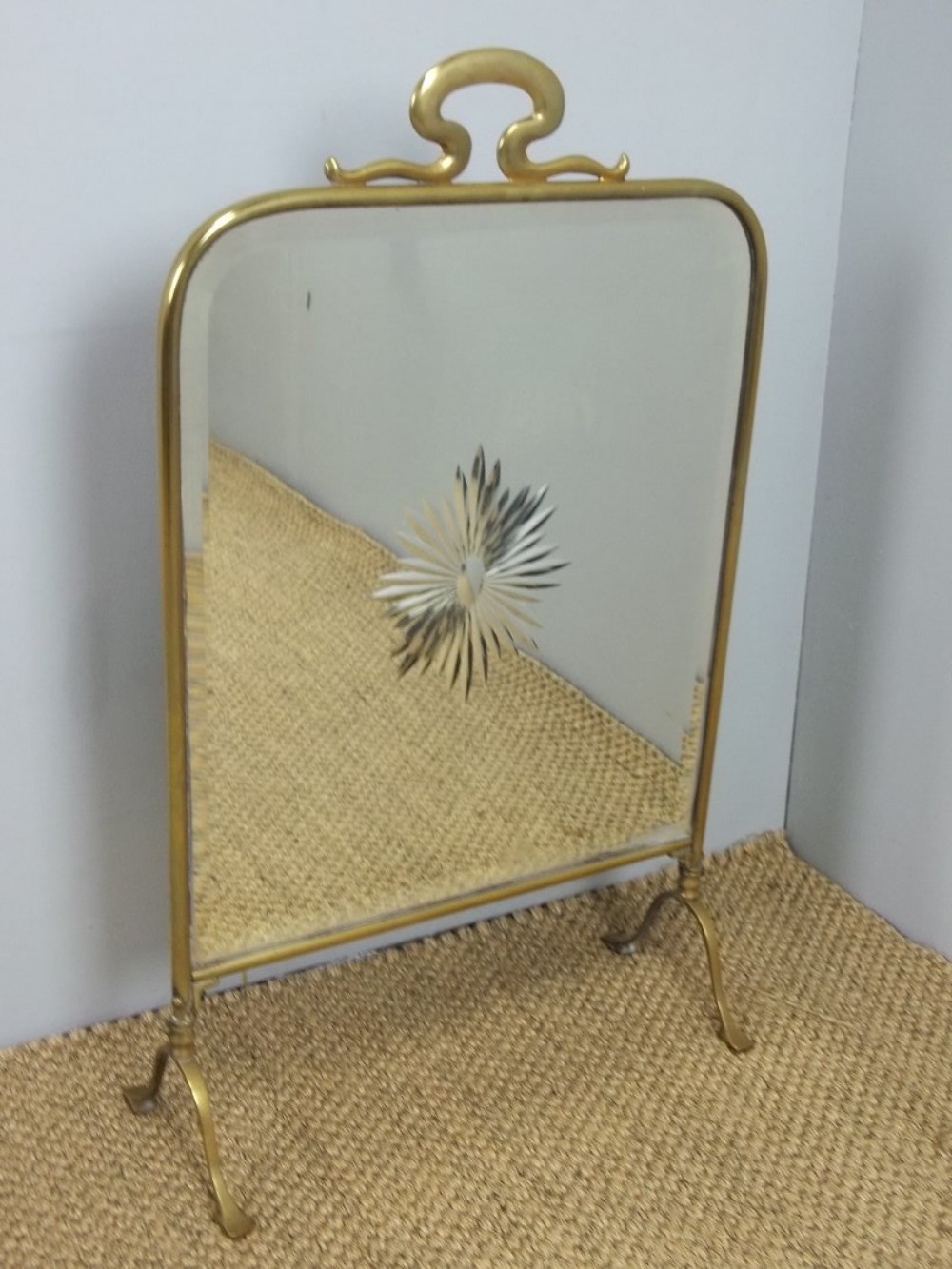 Antique  Art Nouveau brass firescreen fire guard screen. C.1890