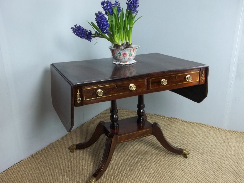 Antique Regency Georgian rosewood brass inlaid sofa hall side lamp occasional table. C.1810.