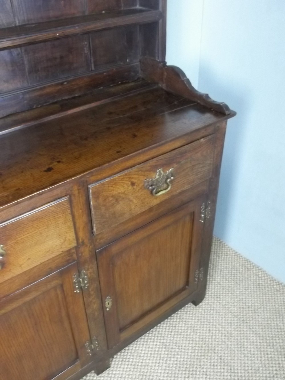 Antique small 18th century Georgian Welsh oak dresser. C1760. View IV
