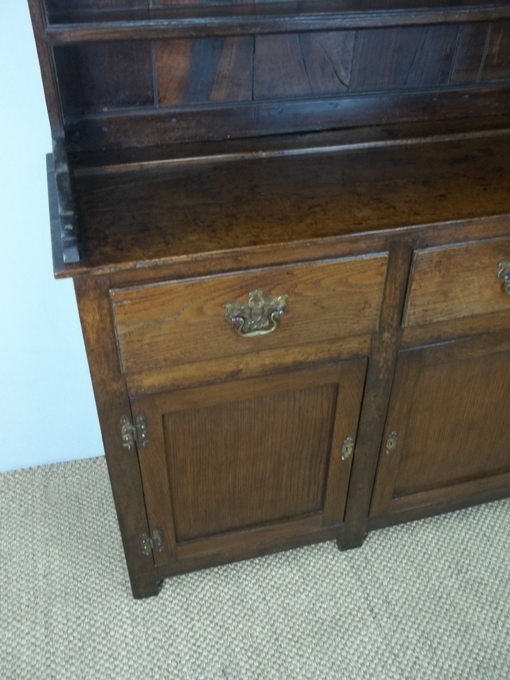 Antique small 18th century Georgian Welsh oak dresser. C1760. View V