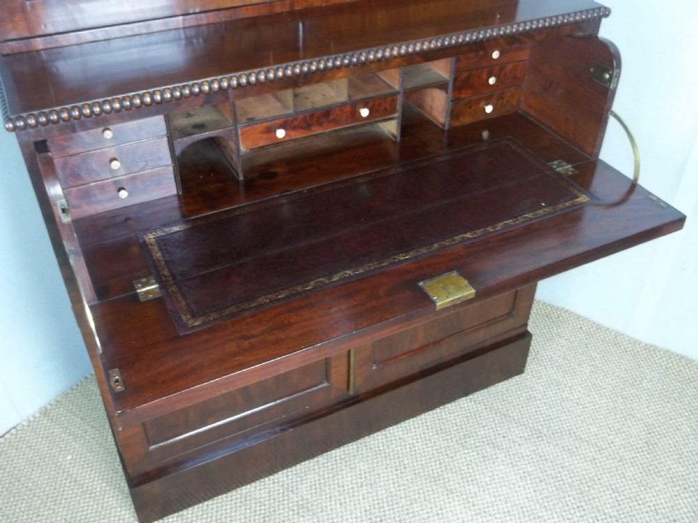 Antique Regency 19th century William IV mahogany glazed secretaire bookcase cupboard with adjustable shelves. C1830. View V