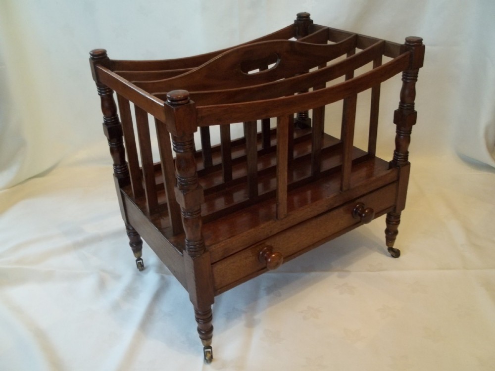 Antique Regency Georgian 19th century mahogany Canterbury magazine rack. C.1820. View II