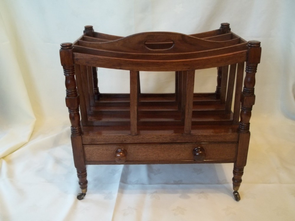 Antique Regency Georgian 19th century mahogany Canterbury magazine rack. C.1820. View III