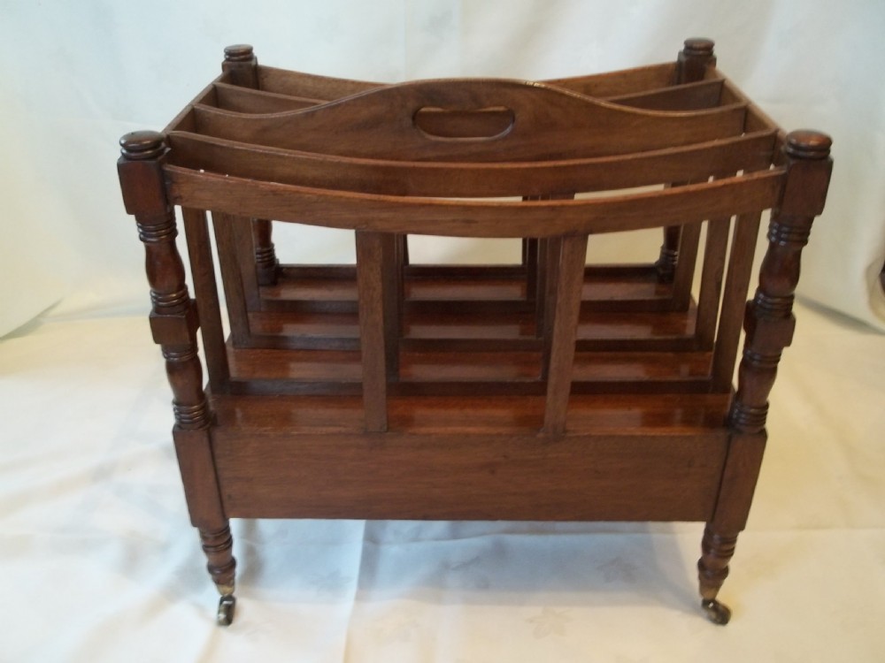 Antique Regency Georgian 19th century mahogany Canterbury magazine rack. C.1820. View IV