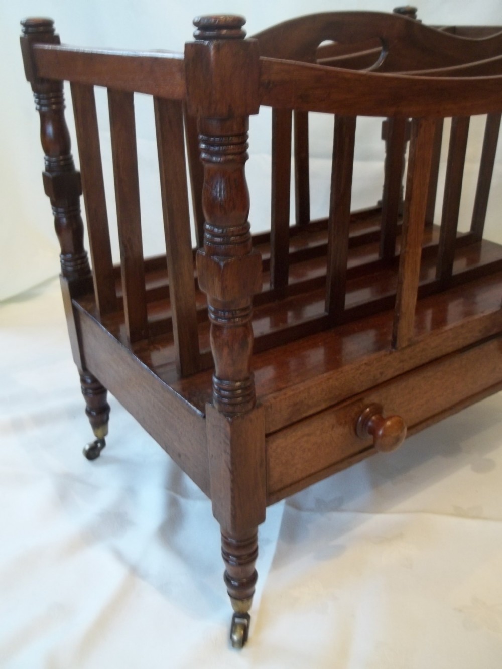 Antique Regency Georgian 19th century mahogany Canterbury magazine rack. C.1820. View V