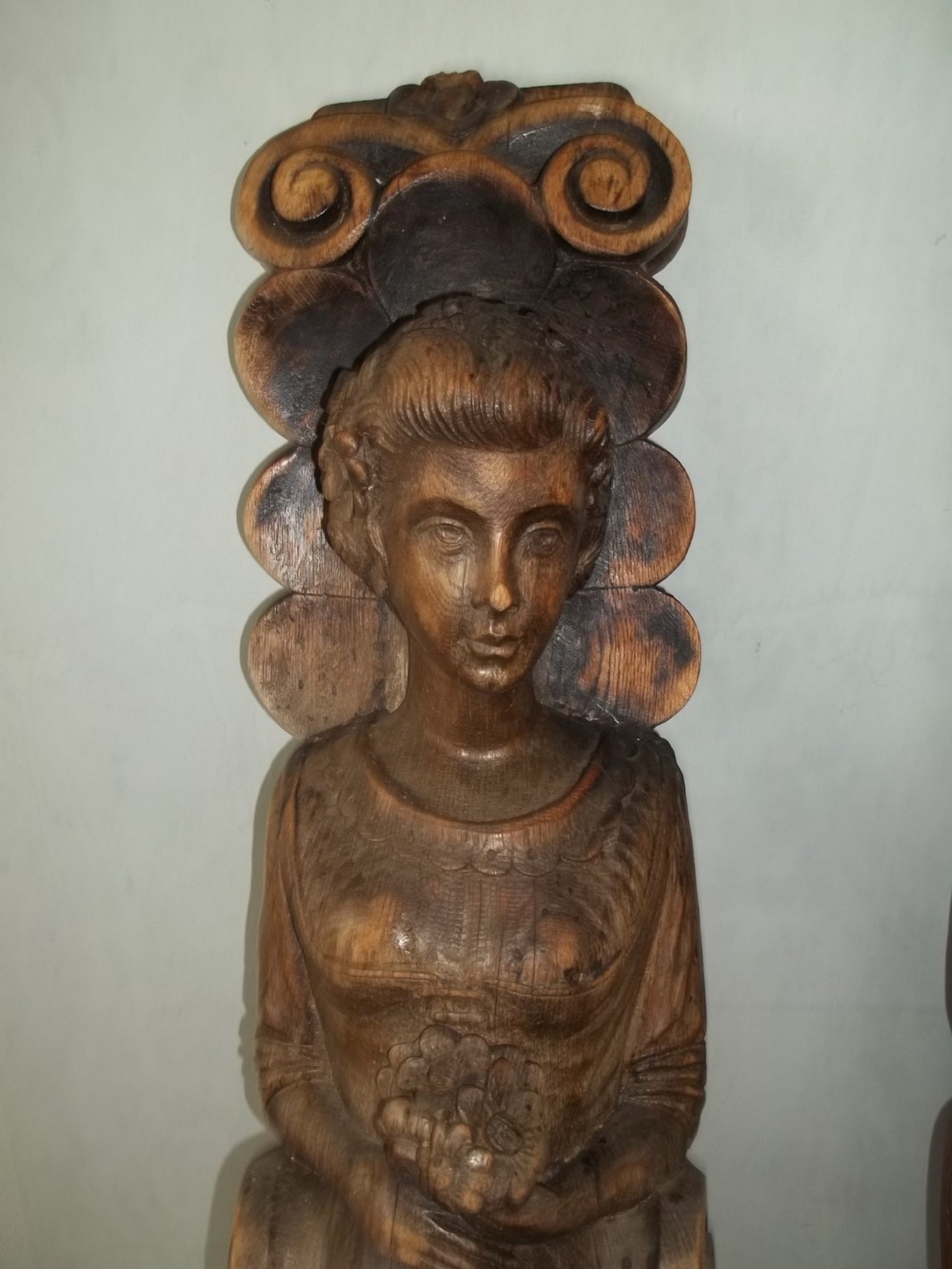 Antique large pair of 19th century carved oak caryatids. C.1890 View II