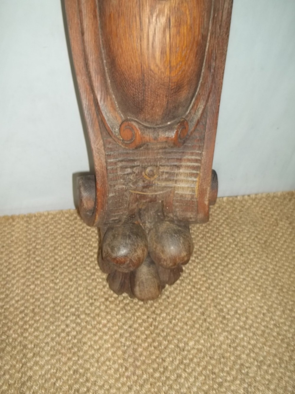 Antique large pair of 19th century carved oak caryatids. C.1890 View IV