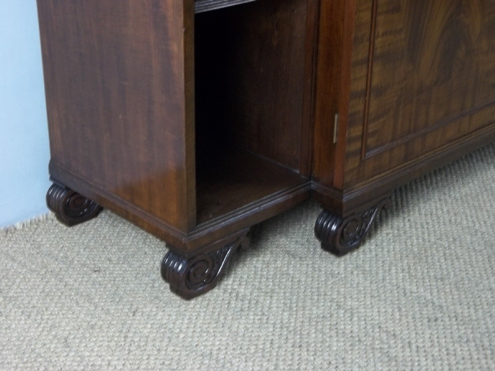 Antique mahogany open breakfront bookcase chiffonier sideboard credenza of break front book shelves adjustable Regency Hepplewhite design. View III