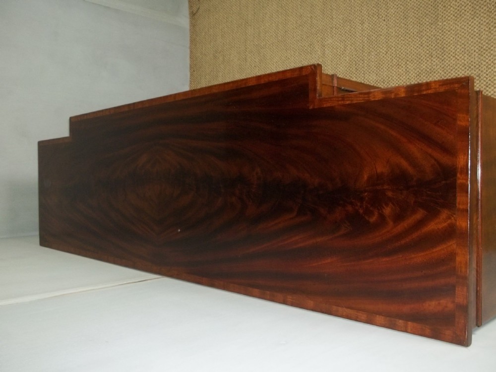 Antique mahogany open breakfront bookcase chiffonier sideboard credenza of break front book shelves adjustable Regency Hepplewhite design. View IV