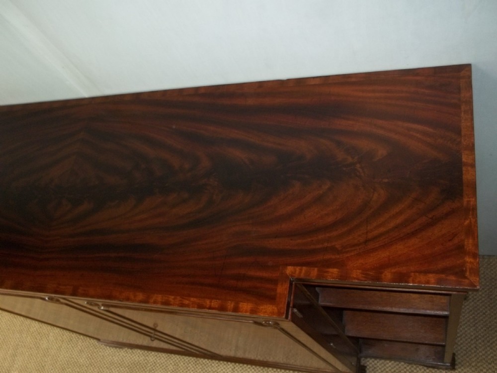 Antique mahogany open breakfront bookcase chiffonier sideboard credenza of break front book shelves adjustable Regency Hepplewhite design. View V