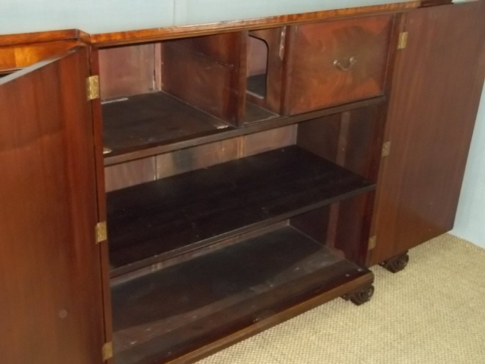 Antique mahogany open breakfront bookcase chiffonier sideboard credenza of break front book shelves adjustable Regency Hepplewhite design. View VII