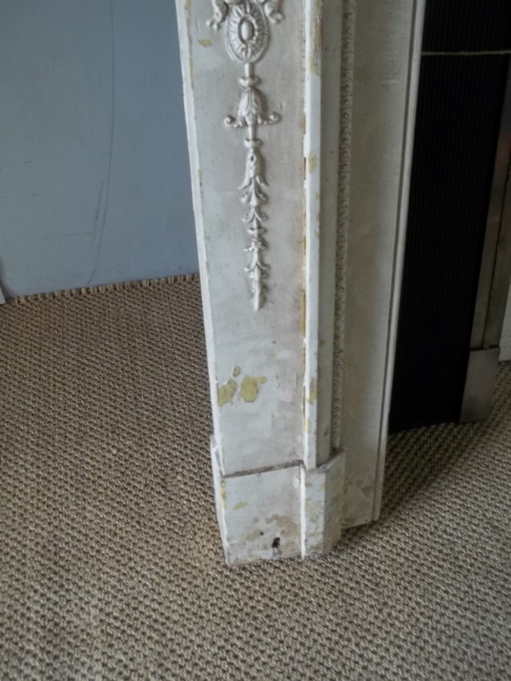 A rare pair of antique 19th century Regency Georgian Adam  style painted pine fire surround places and inserts View III
