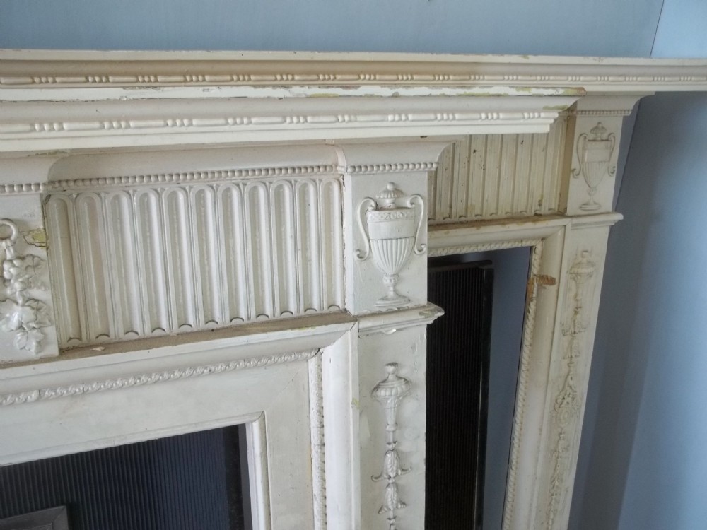 A rare pair of antique 19th century Regency Georgian Adam  style painted pine fire surround places and inserts View VII