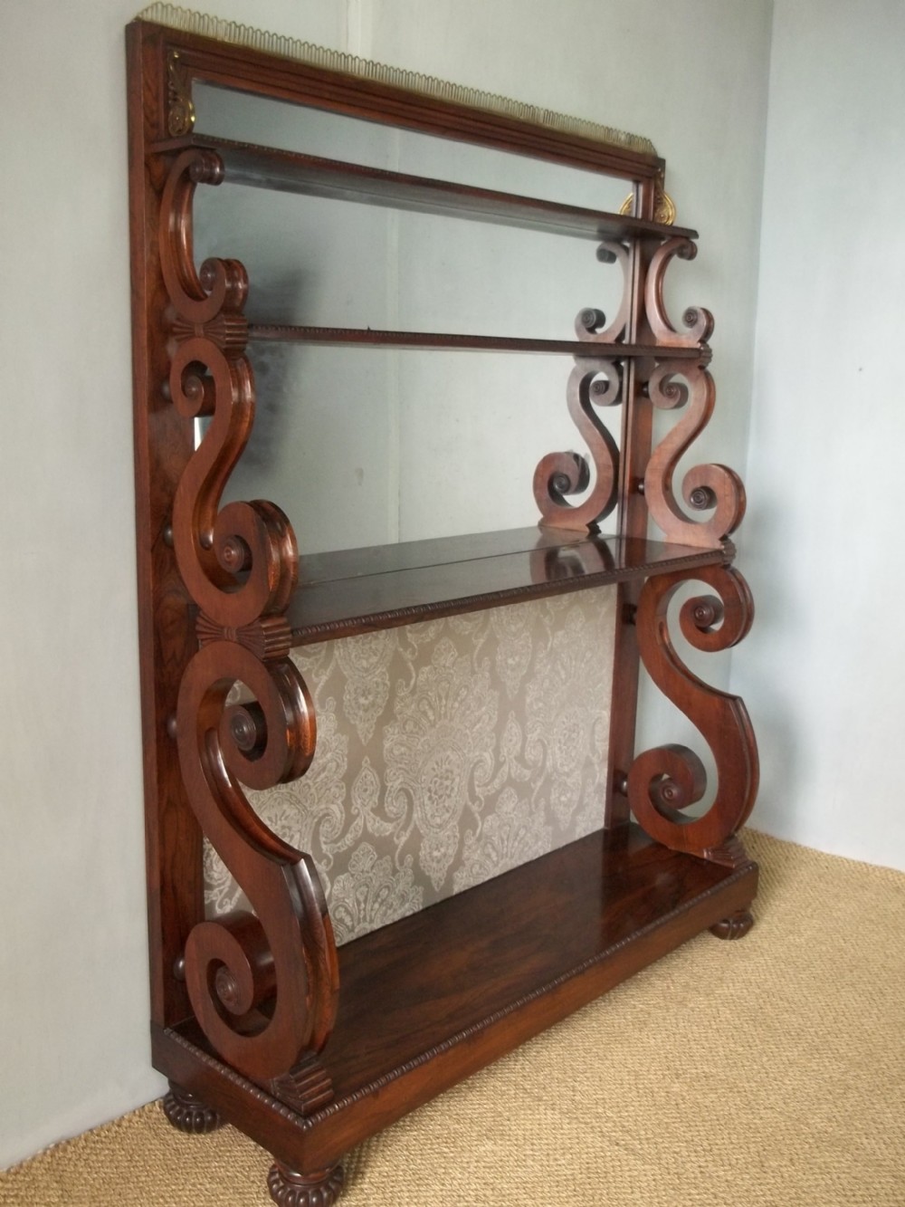 Antique Gillows Regency Georgian 19th century rosewood waterfall bookcase. C.1815