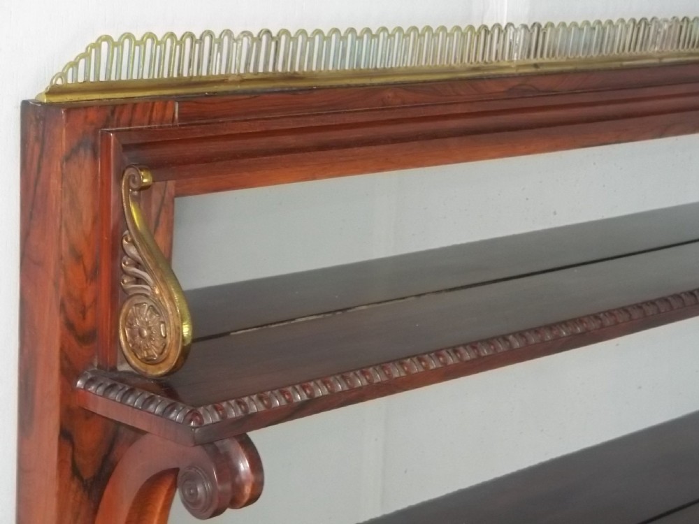 Antique Gillows Regency Georgian 19th century rosewood waterfall bookcase. C.1815 View IV