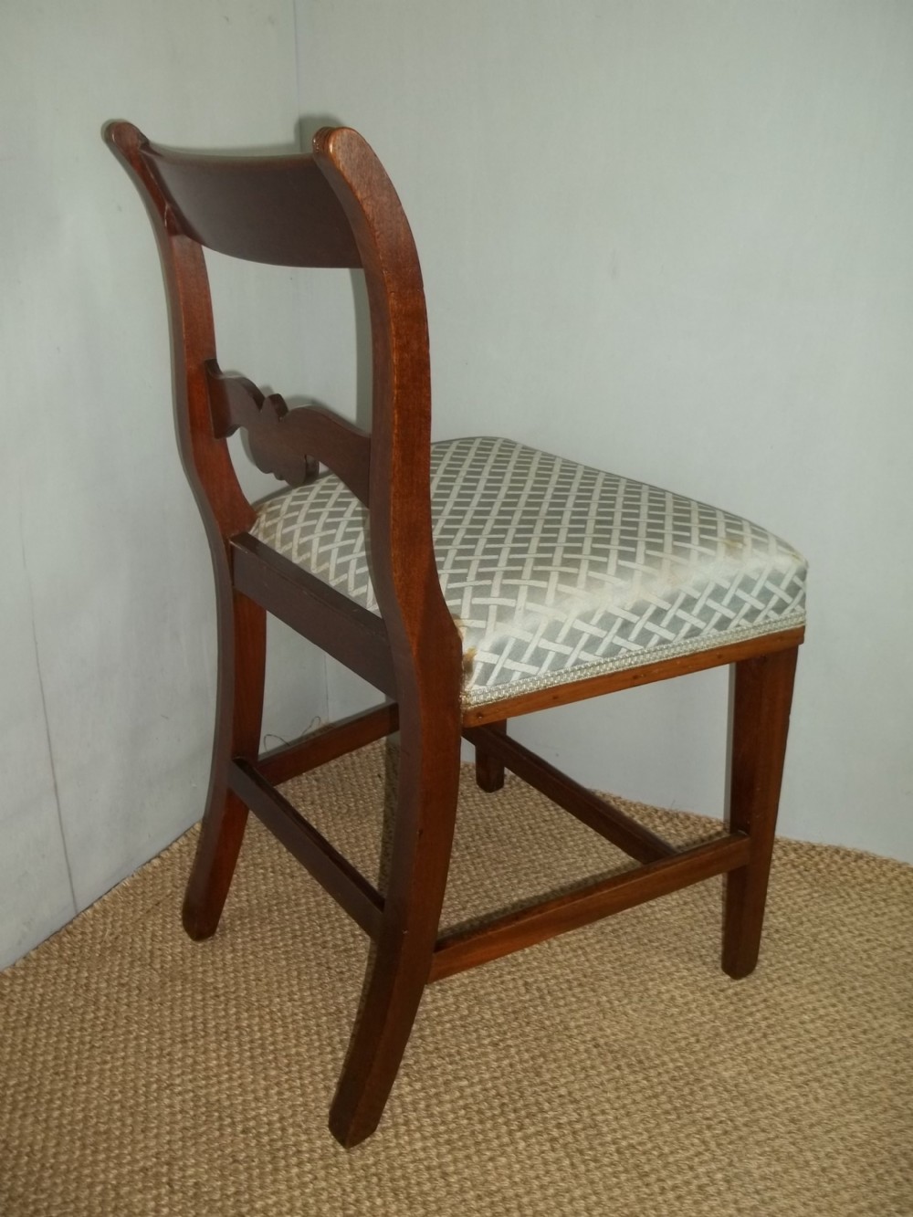 A superb antique set of Georgian 8 eight ( six plus two) Regency brass inlaid mahogany upholstered dining chairs View VII