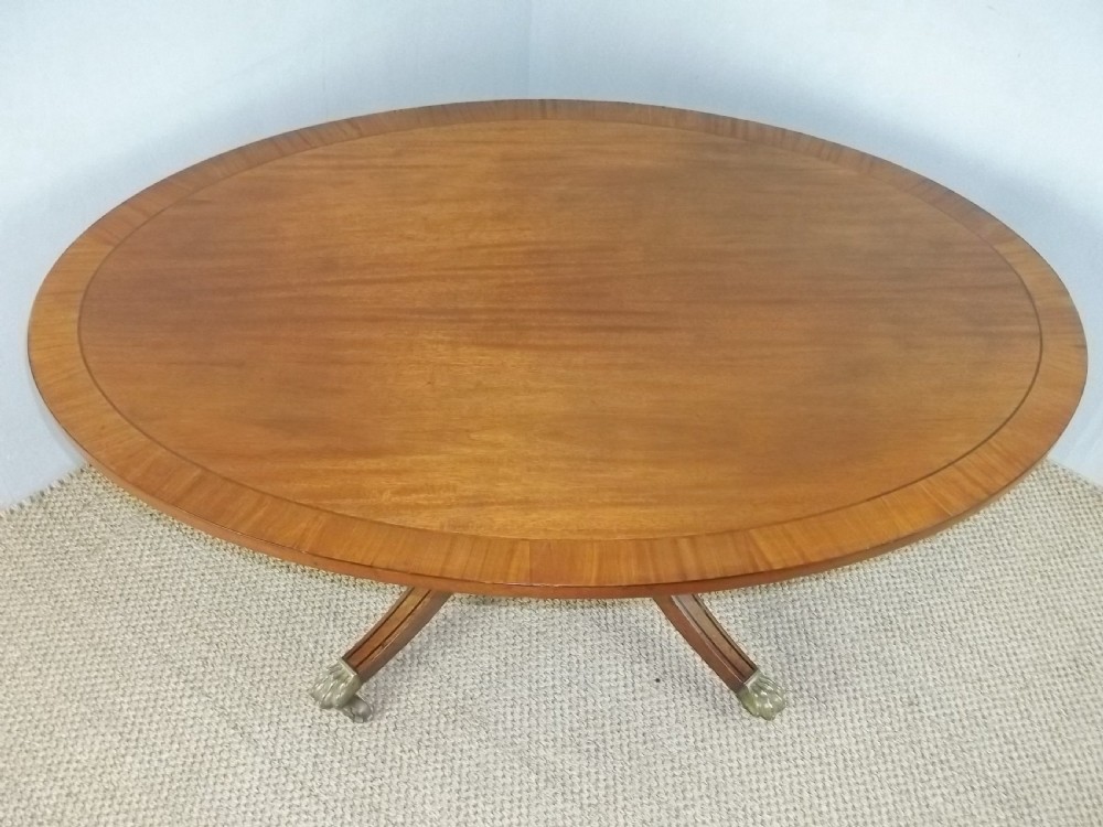 Antique Regency Georgian mahogany inlaid cross banded oval coffee table View II