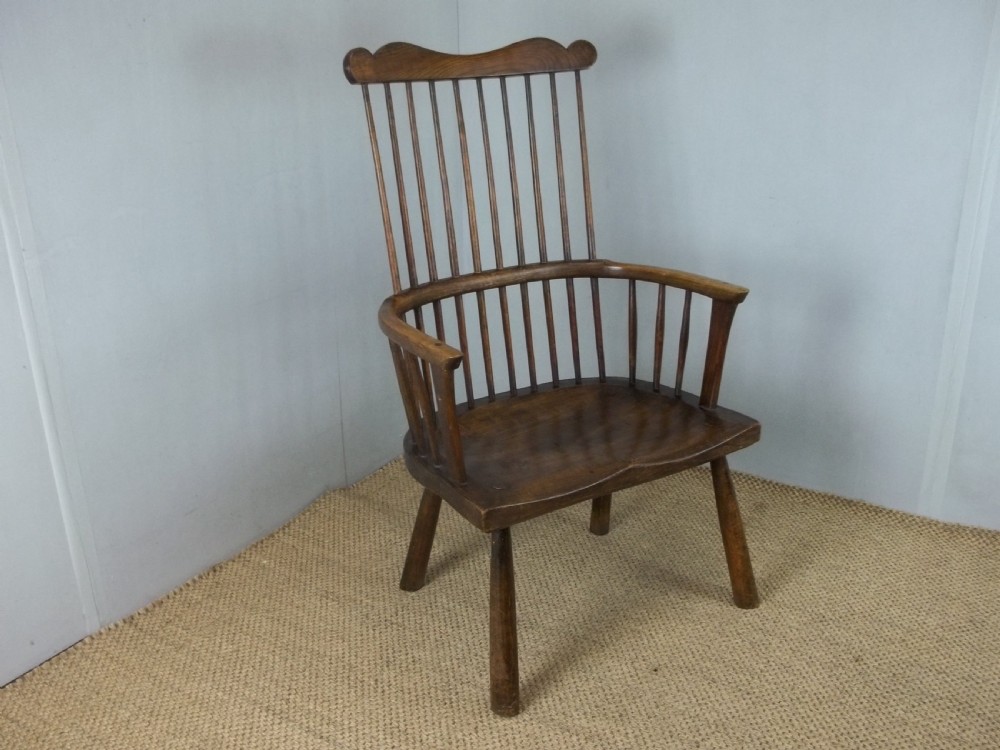 Antique 18th century primitive design Welsh Windsor comb back elm ash and beech stick elbow arm chair