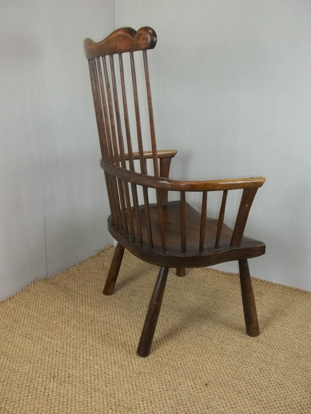 Antique 18th century primitive design Welsh Windsor comb back elm ash and beech stick elbow arm chair View IV