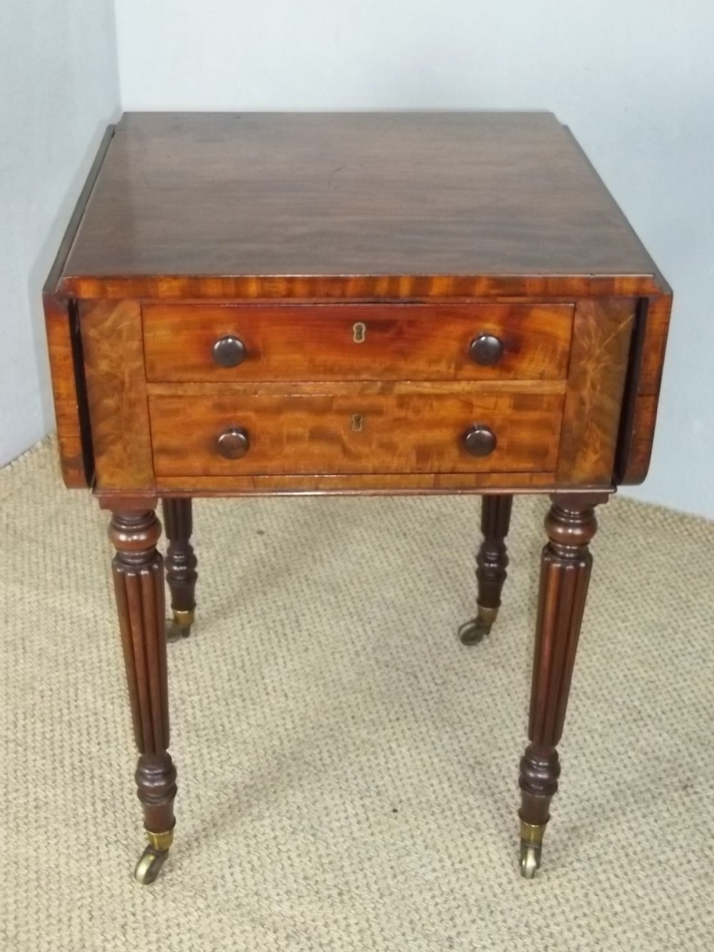 A Regency Gillows small mahogany drop leaf Pembroke lamp works table View V