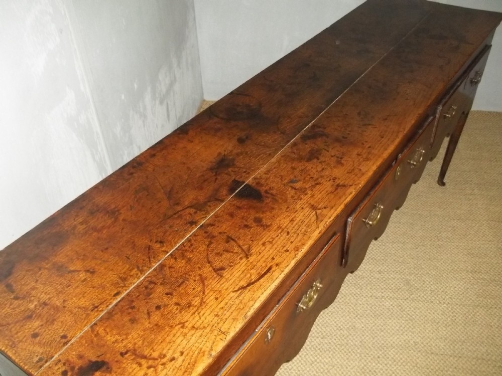 Antique 18th century George III Georgian oak three drawer cabriole leg oak dresser base  View II