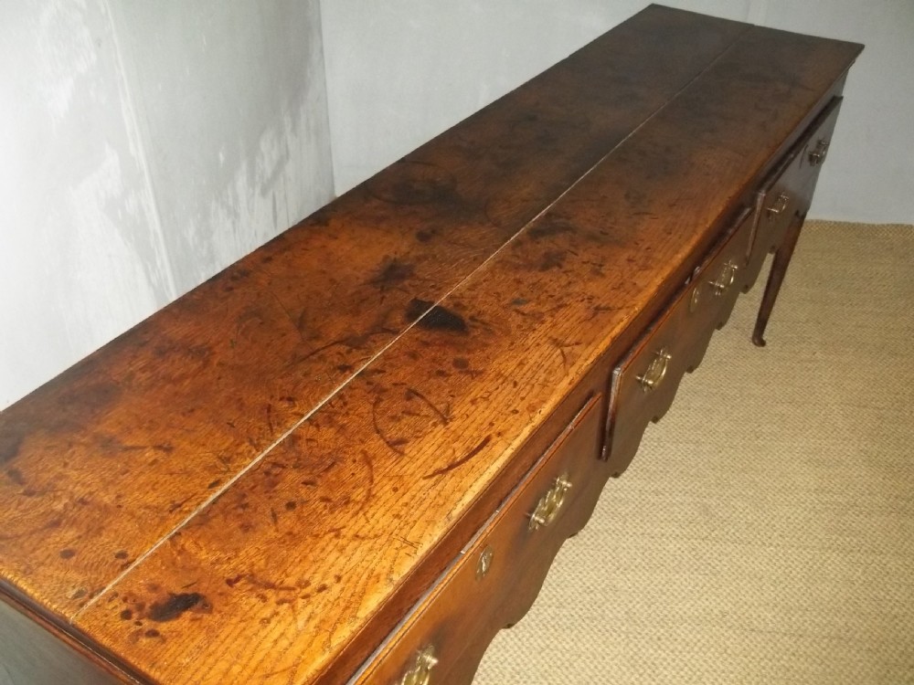 Antique 18th century George III Georgian oak three drawer cabriole leg oak dresser base  View IV