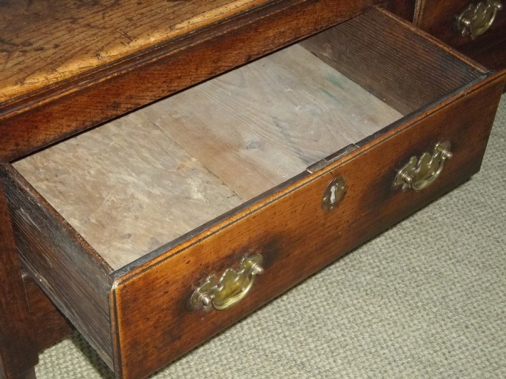 Antique 18th century George III Georgian oak three drawer cabriole leg oak dresser base  View V