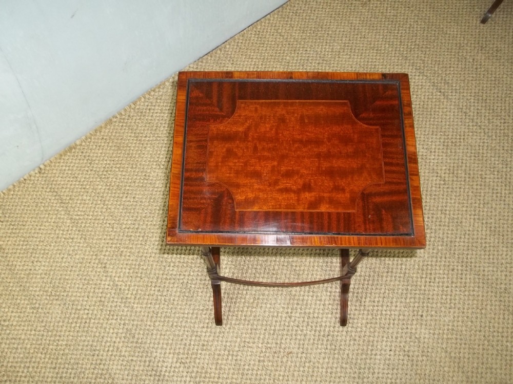 A late 19th/early 20th century set of mahogany inlaid quartetto nest of four stacking coffee side wine sofa tables  View III