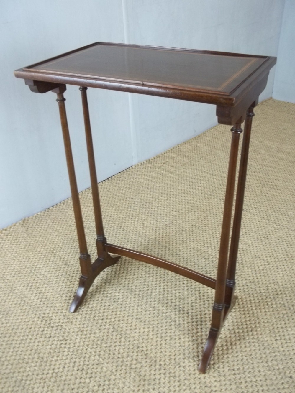 Antique quartetto nest of four mahogany and satinwood inlaid coffee side wine sofa stacking tables View III