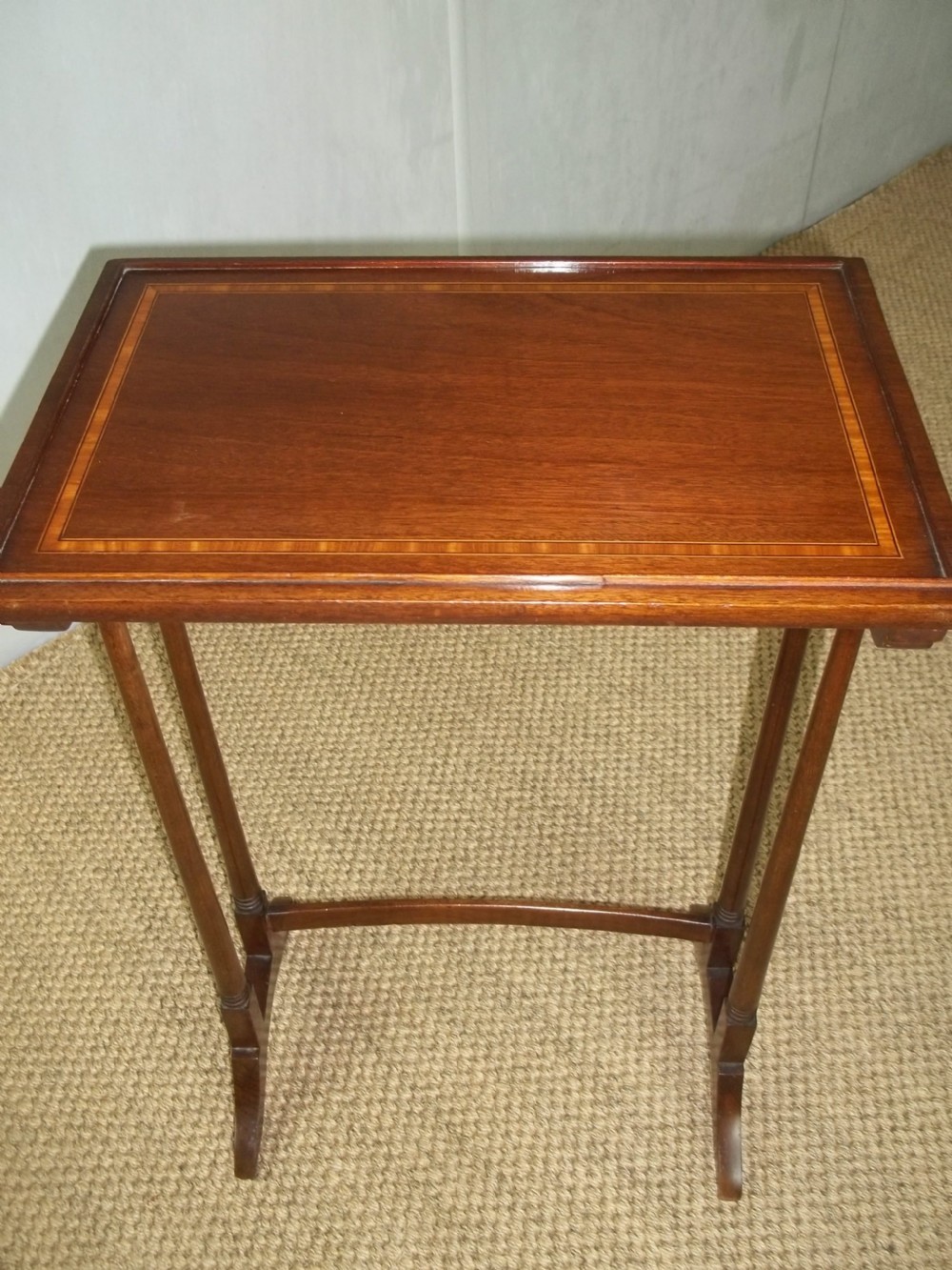 Antique quartetto nest of four mahogany and satinwood inlaid coffee side wine sofa stacking tables View IV