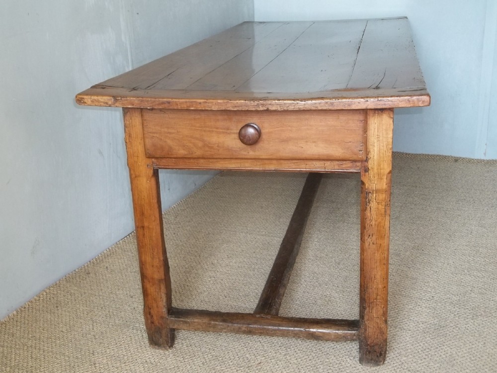 Antique 18th century cherry farmhouse refectory kitchen dining hall centre serving table View II