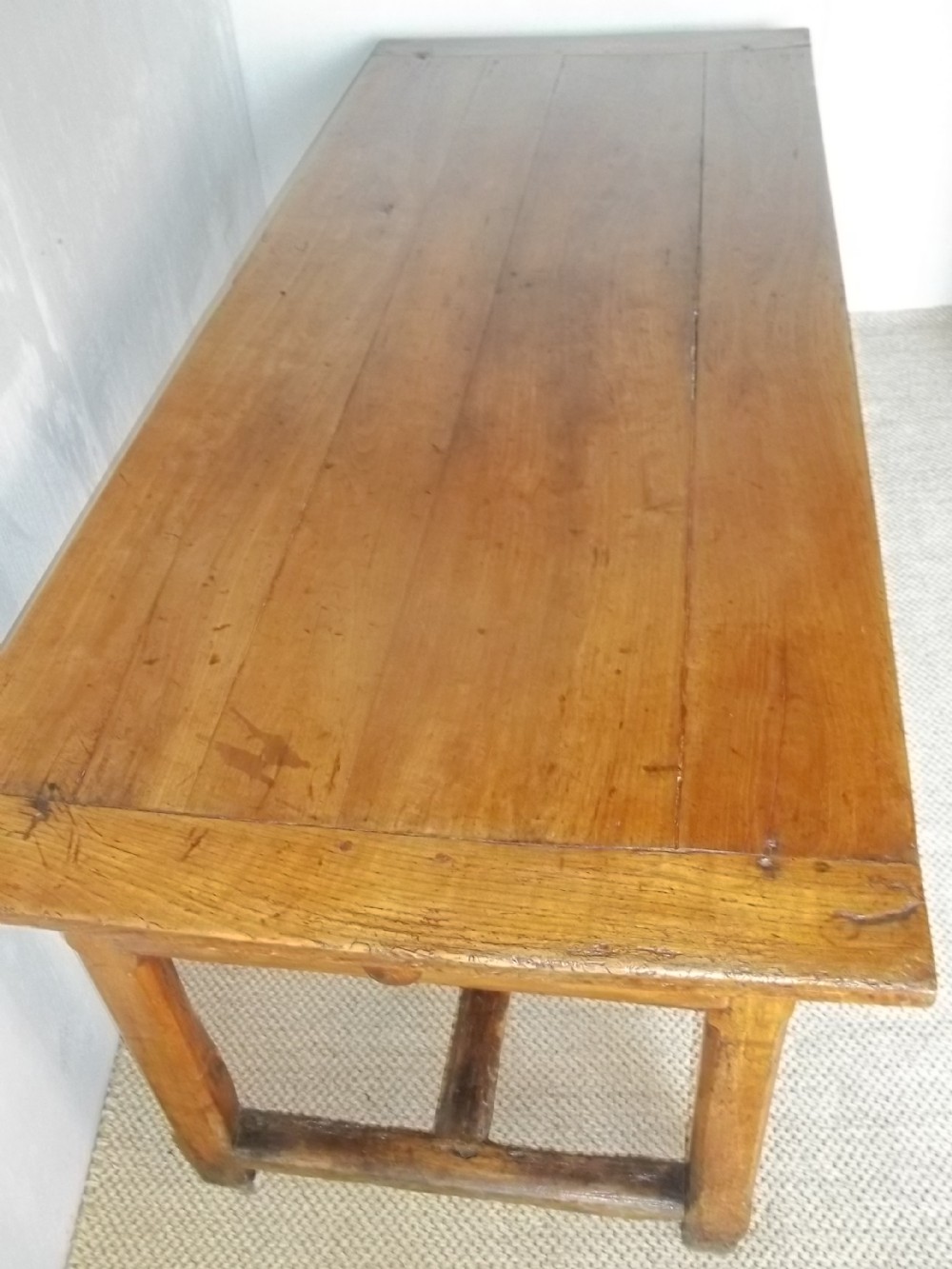 Antique 18th century cherry farmhouse refectory kitchen dining hall centre serving table View IV