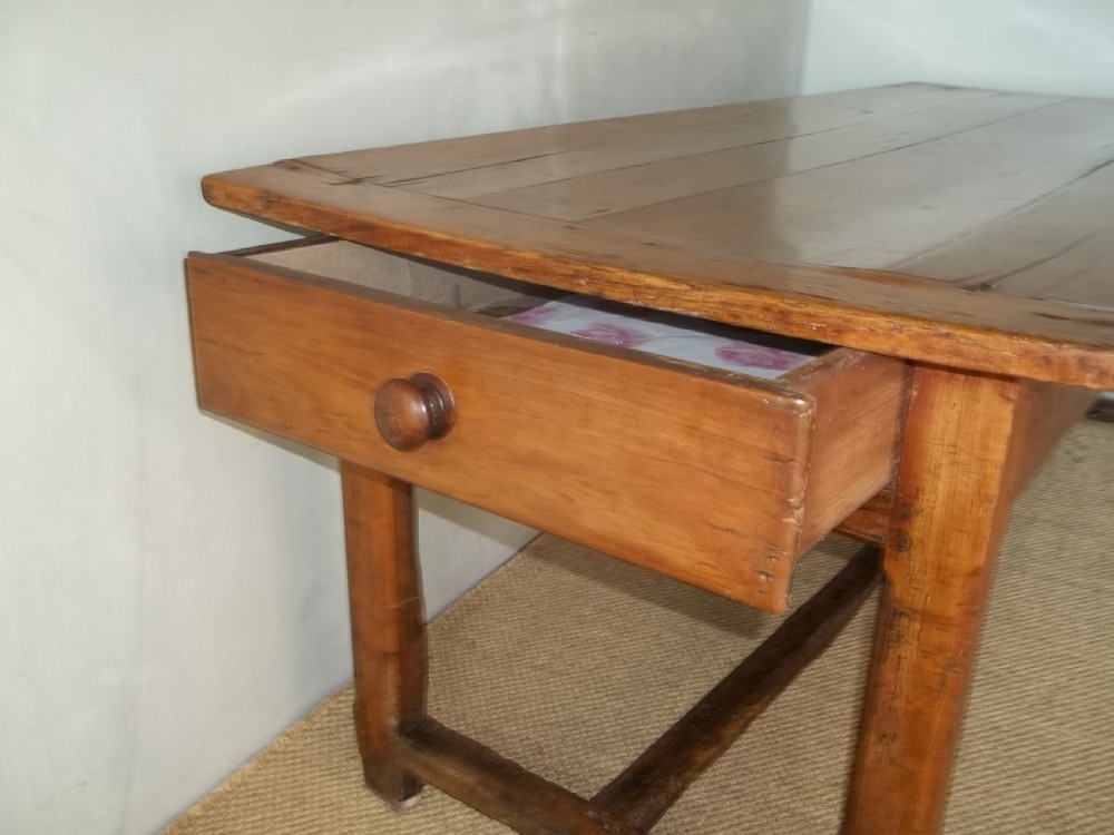 Antique 18th century cherry farmhouse refectory kitchen dining hall centre serving table View V
