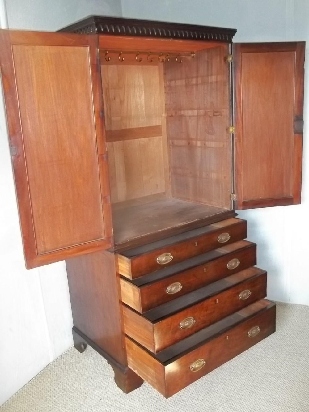 18th century Georgian small Channel Islands mahogany clothes linen press cupboard wardrobe. C1770. View II