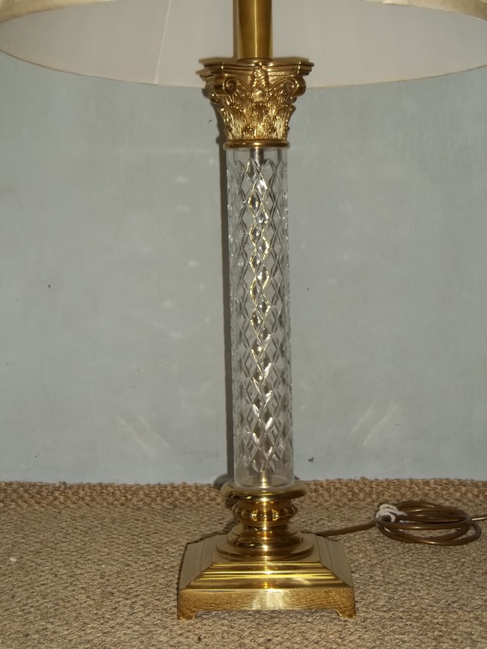 Antique stylish large pair of brass and crystal  table lamps. C.1930 View II