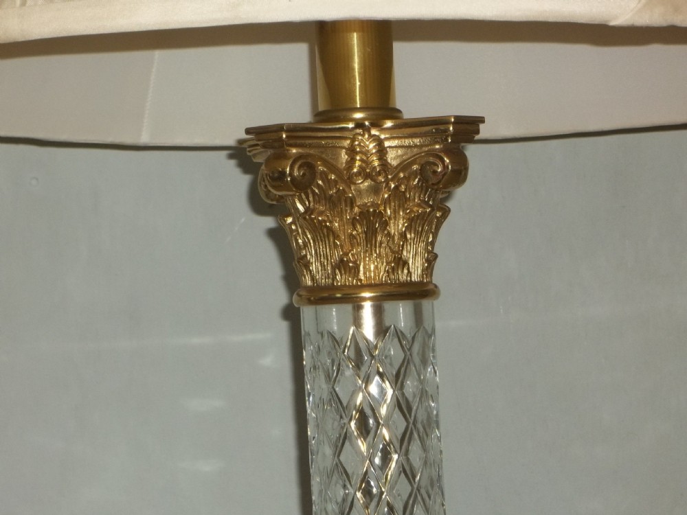 Antique stylish large pair of brass and crystal  table lamps. C.1930 View III