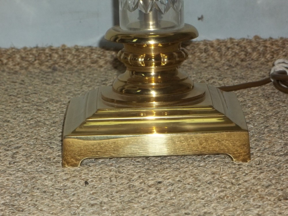 Antique stylish large pair of brass and crystal  table lamps. C.1930 View IV