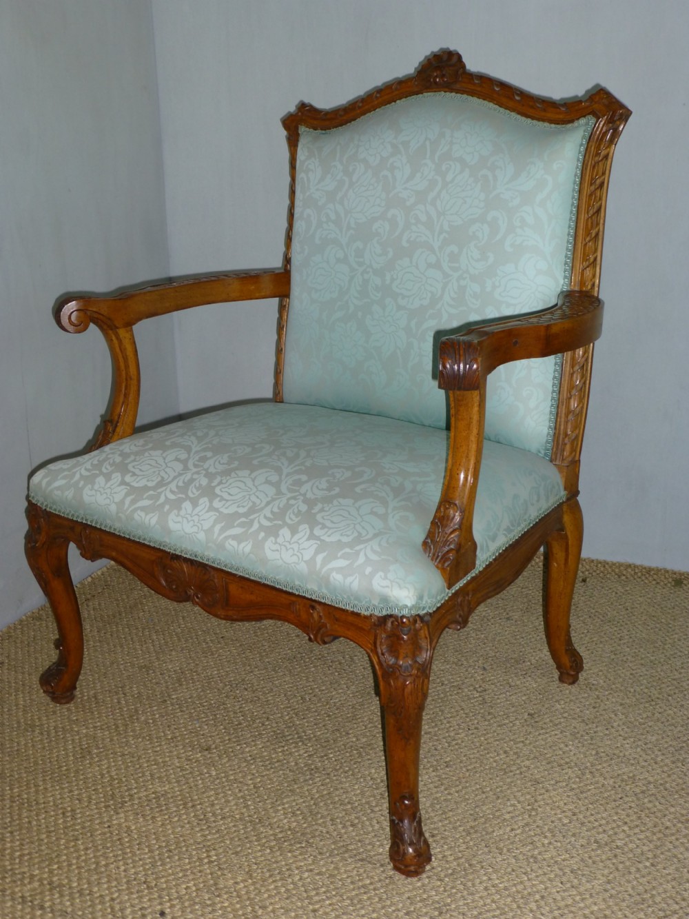 Fabulous quality 19th century walnut Gainsborough Fauteuil open elbow library occasional reading upholstered armchair chair of French design View II