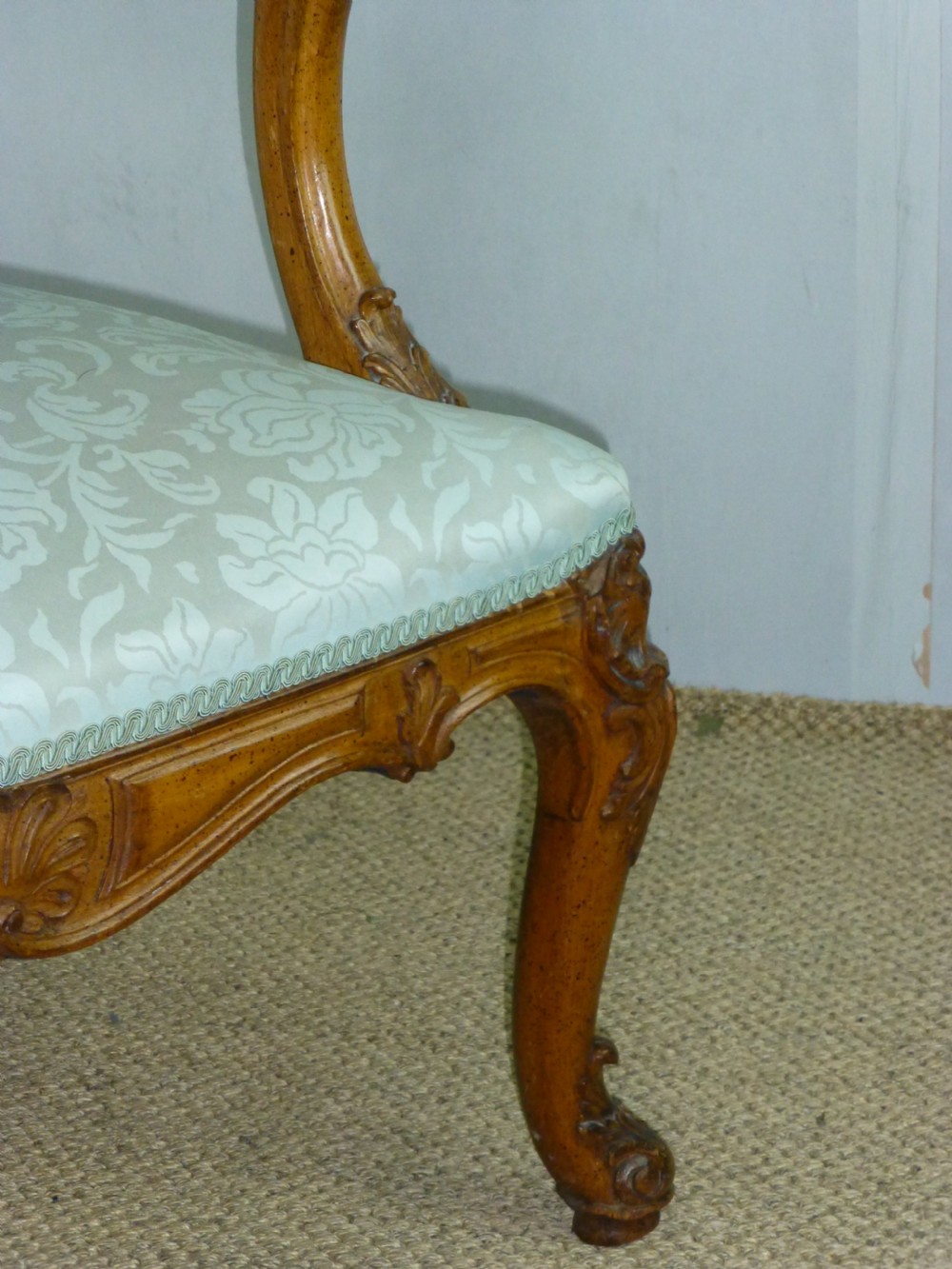 Fabulous quality 19th century walnut Gainsborough Fauteuil open elbow library occasional reading upholstered armchair chair of French design View V