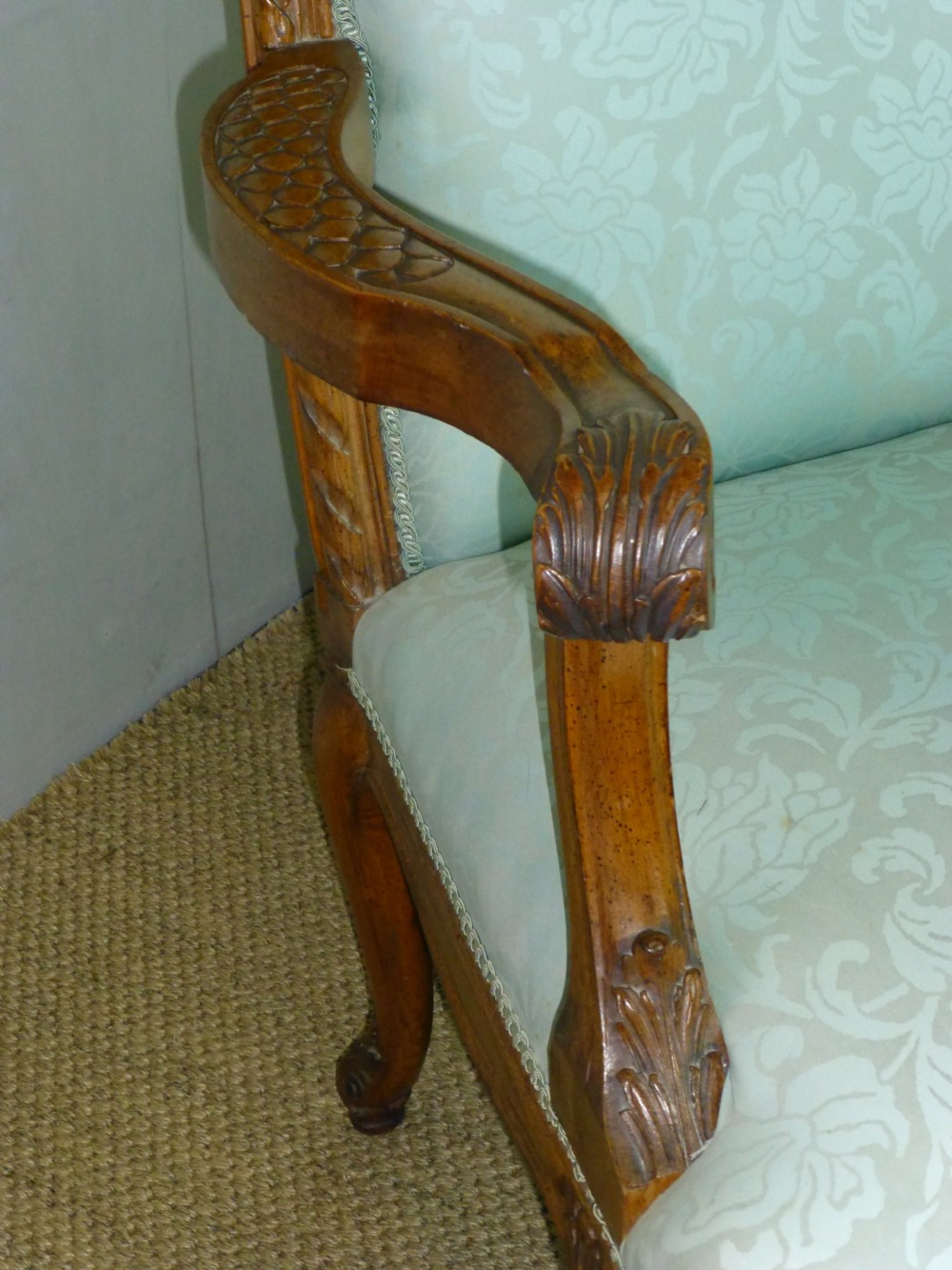 Fabulous quality 19th century walnut Gainsborough Fauteuil open elbow library occasional reading upholstered armchair chair of French design View VI