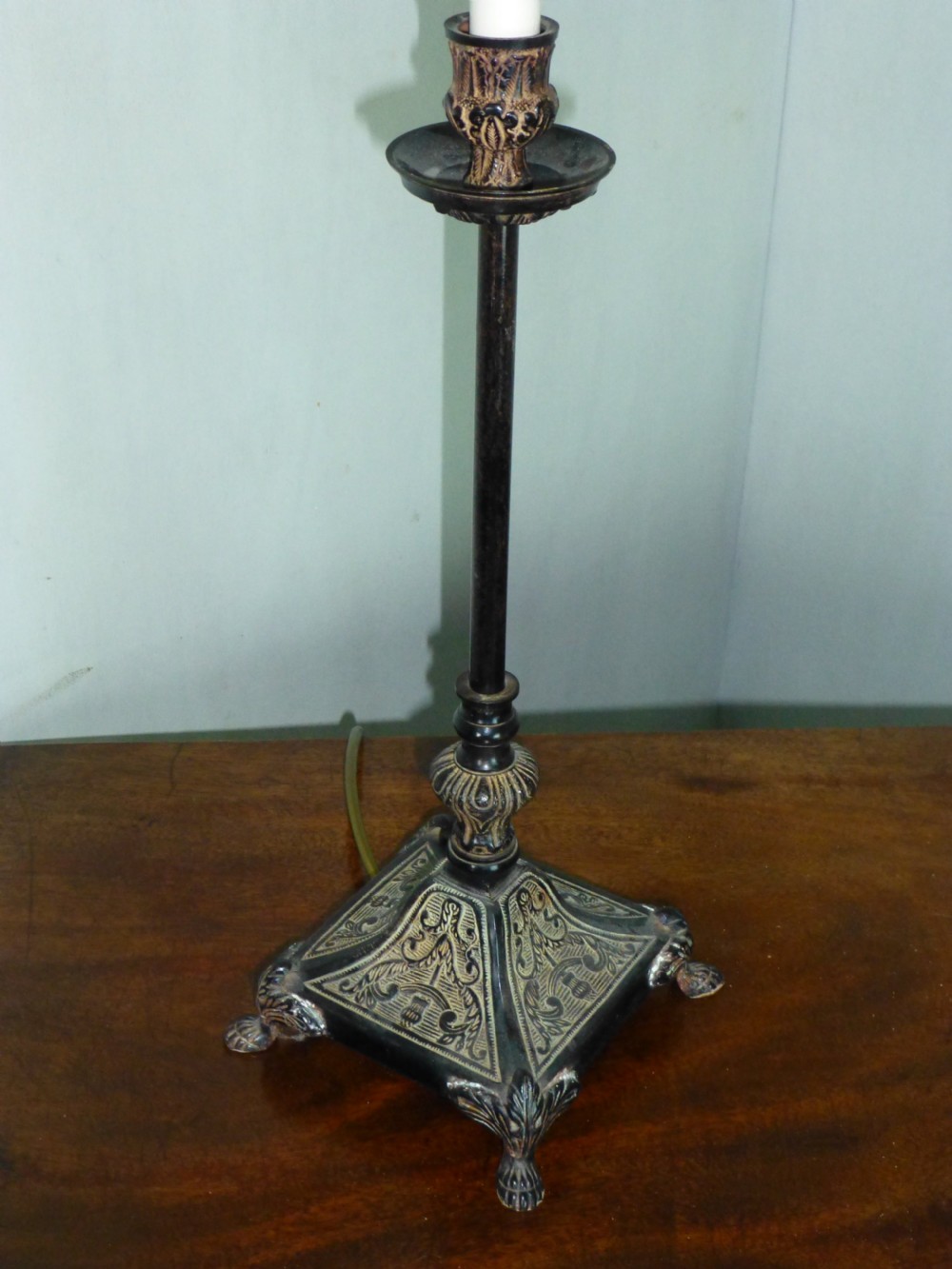 A pair of early 20th century bronzed table lamps View III