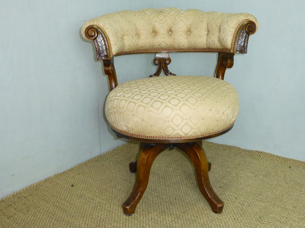 Fabulous quality revolving  swivel 19th century walnut and oak upholstered captains swivel office desk  arm chair