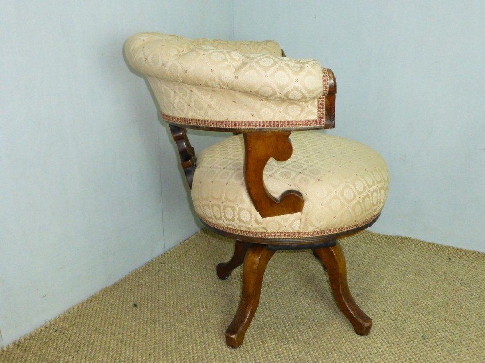 Fabulous quality revolving  swivel 19th century walnut and oak upholstered captains swivel office desk  arm chair View II